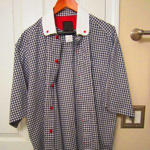 Navy Blue & White Plaid Short Sleeve Button Down